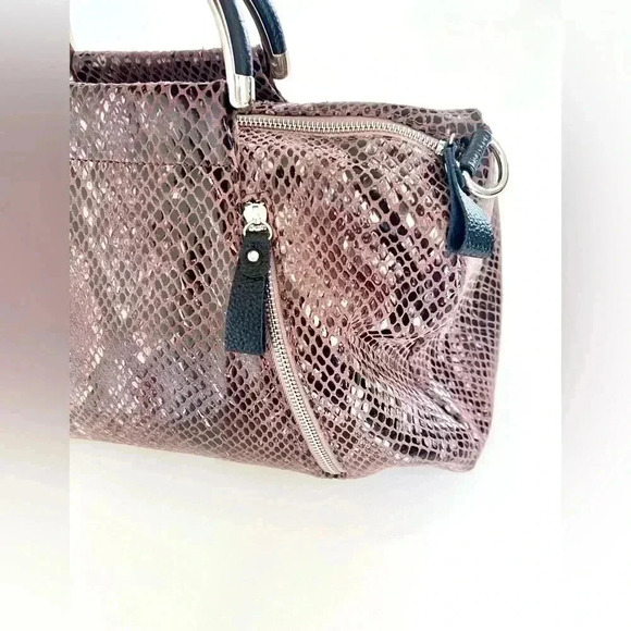 Bobby Schandra Light Brown Patent Leather Snake Skin Print Satchel Bag - Picture 4 of 13
